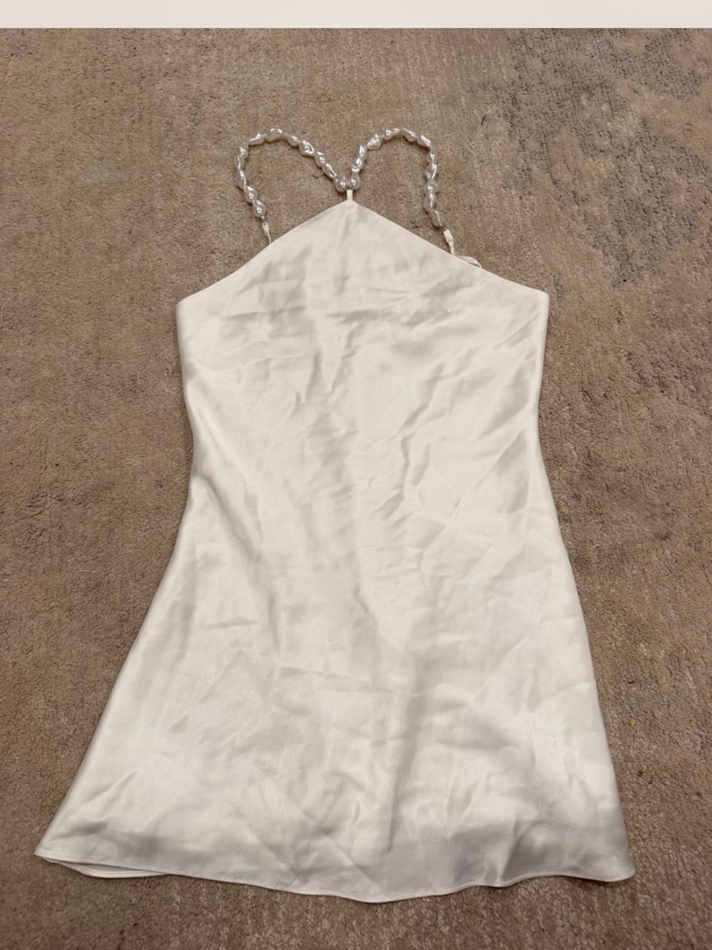 STAUD Pearl-Strap Cream Slip Dress